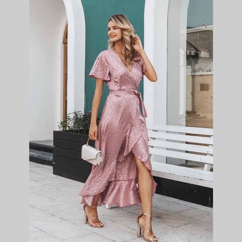 Pink Ruffled Wrap Dress
